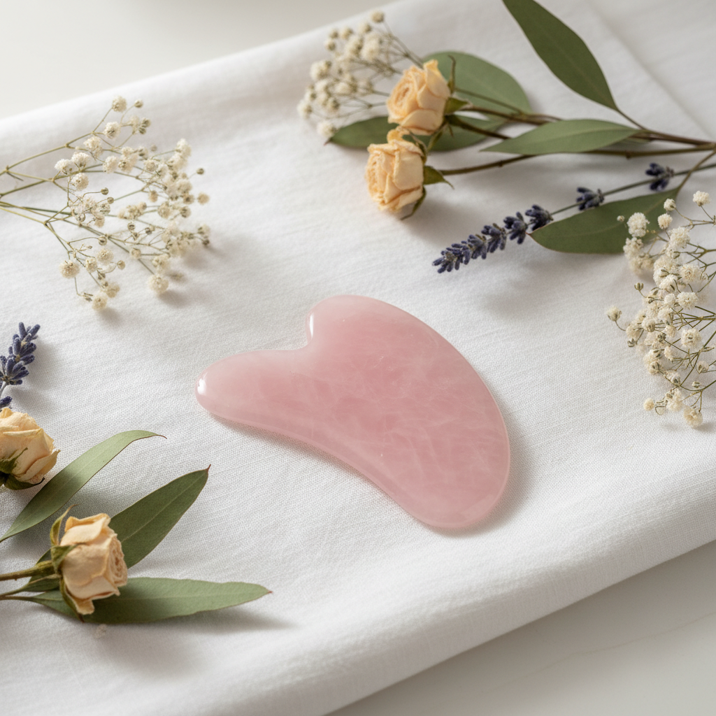 Rouleau Gua Sha en Quartz Rose - Soin Visage Naturel