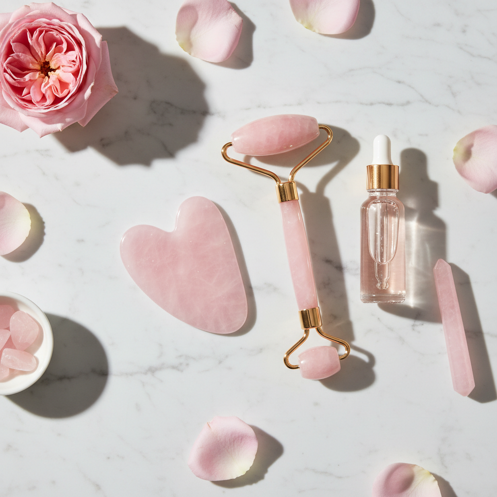 Rouleau Gua Sha en Quartz Rose - Soin Visage Naturel