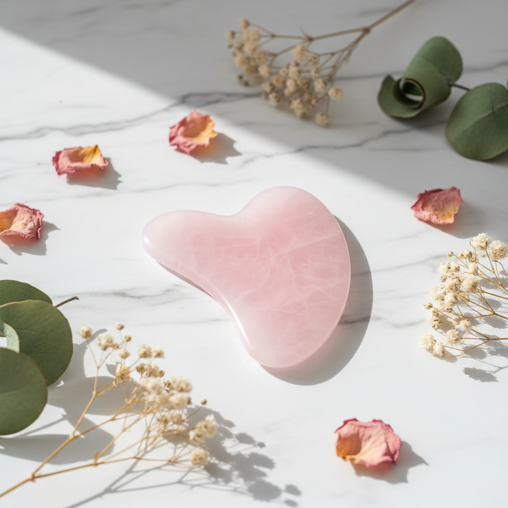 Rouleau Gua Sha en Quartz Rose - Soin Visage Naturel
