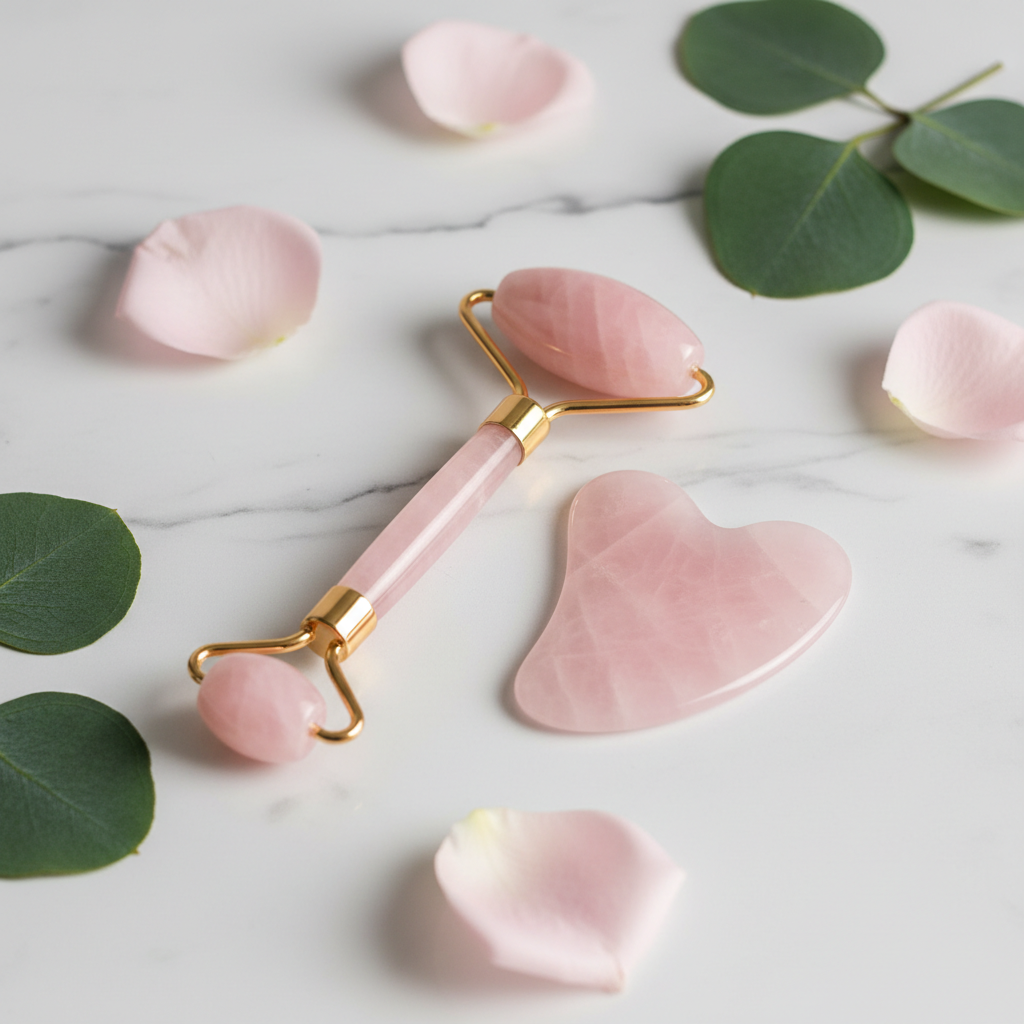 Rouleau Gua Sha en Quartz Rose - Soin Visage Naturel
