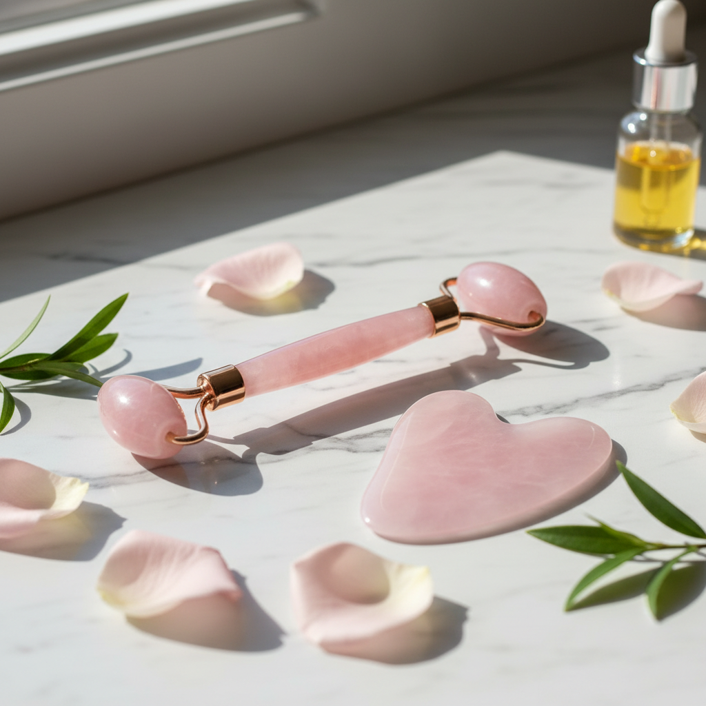 Rouleau Gua Sha en Quartz Rose - Soin Visage Naturel